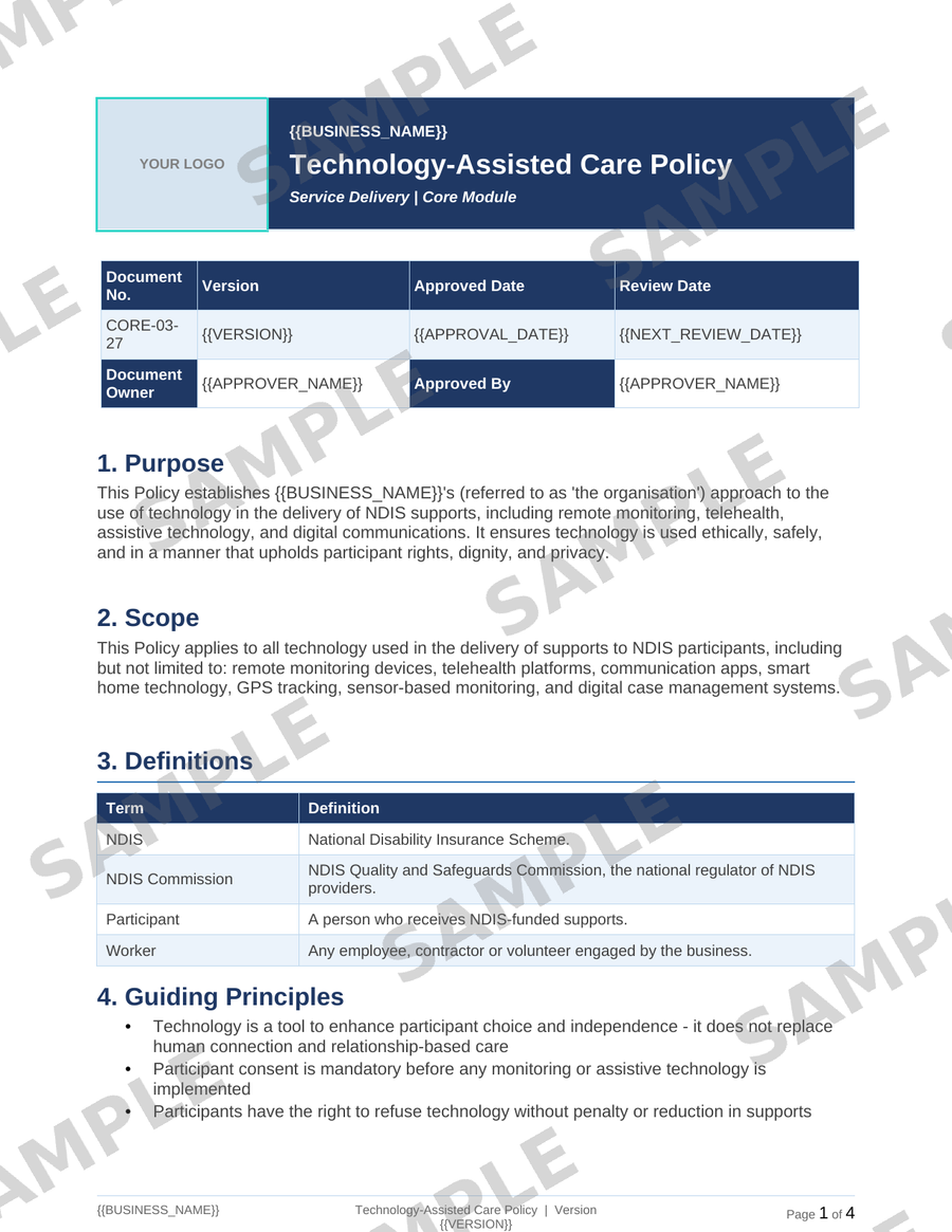 Technology-Assisted Care Policy sample page preview