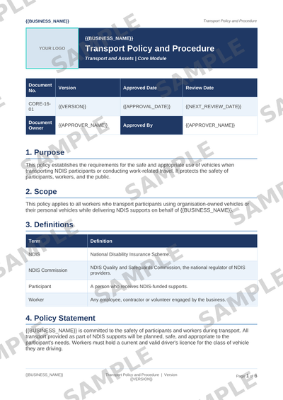Transport Policy and Procedure sample page preview