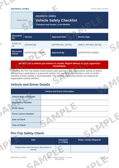 Vehicle Safety Checklist sample page preview