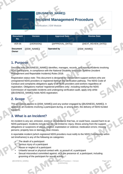 Incident Management Procedure sample page preview