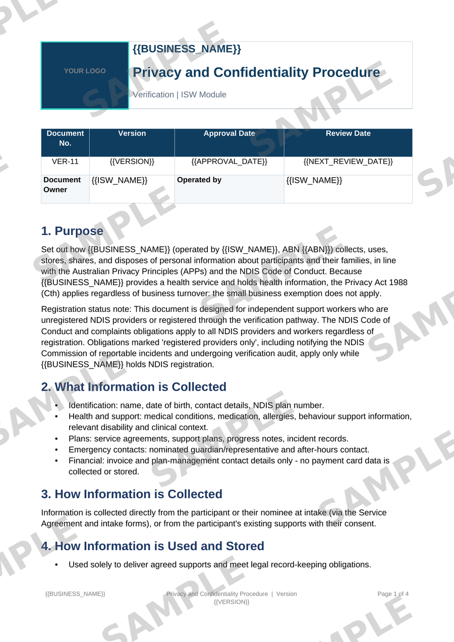Privacy and Confidentiality Procedure sample page preview