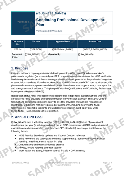 Continuing Professional Development Plan sample page preview