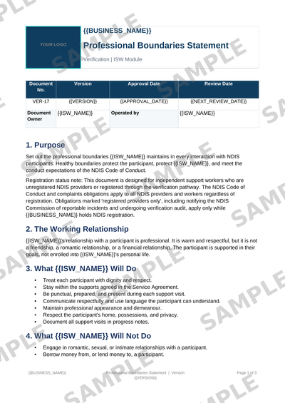 Professional Boundaries Statement sample page preview
