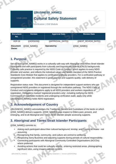 Cultural Safety Statement sample page preview
