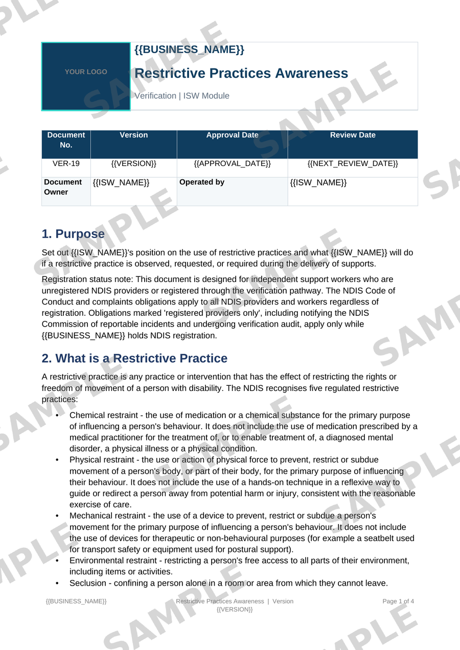 Restrictive Practices Awareness sample page preview