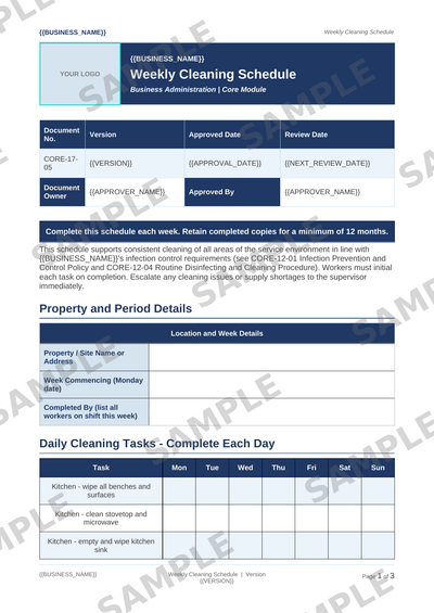 Weekly Cleaning Schedule sample page preview