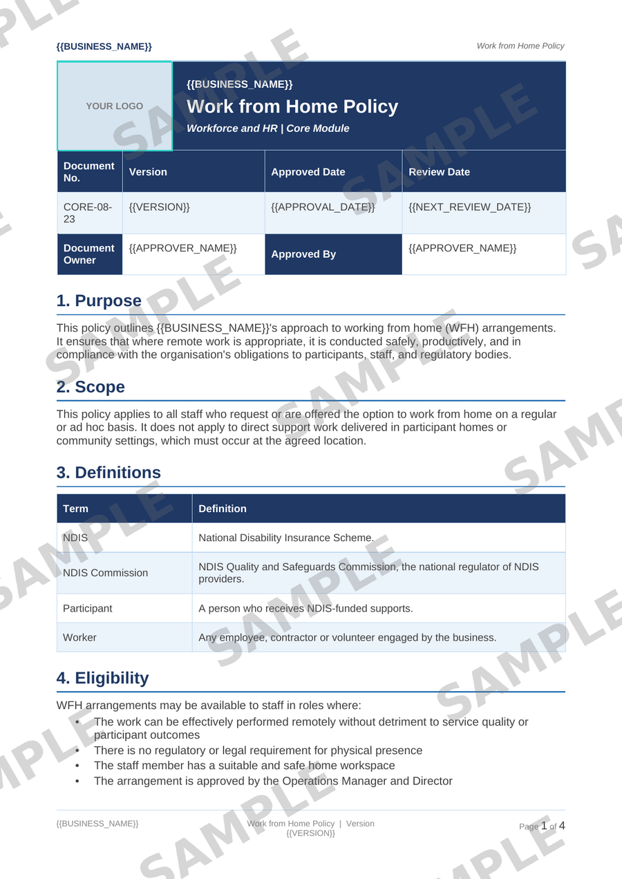Work from Home Policy sample page preview