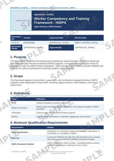 Worker Competency and Training Framework sample page preview