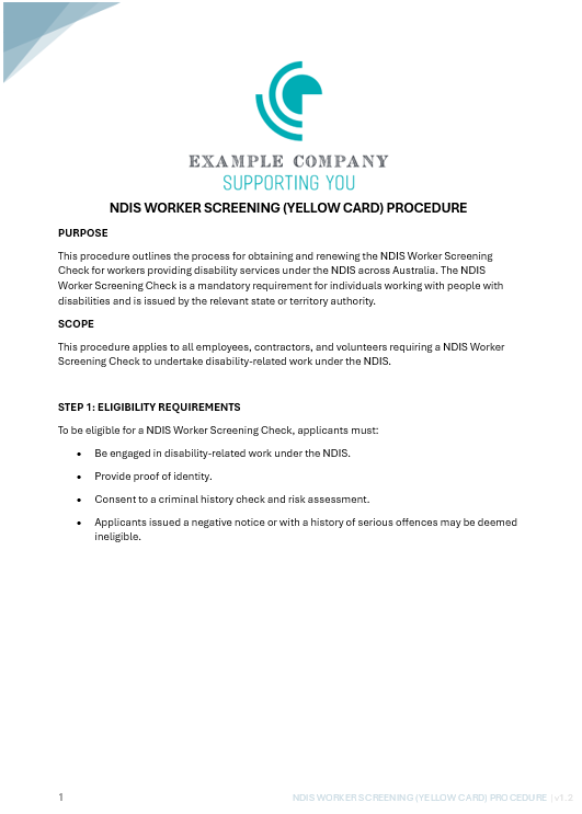 NDIS Worker Screening Procedure