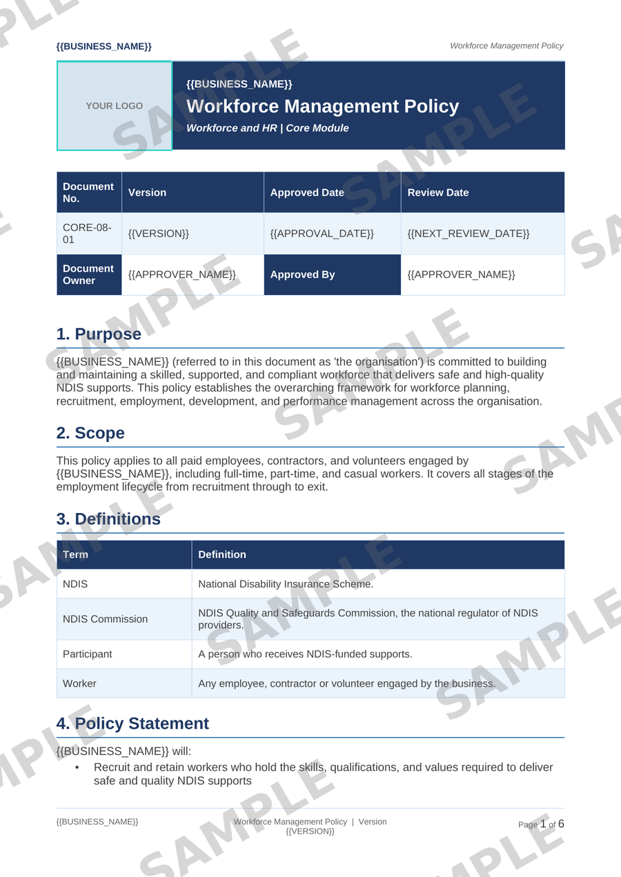 Workforce Management Policy sample page preview