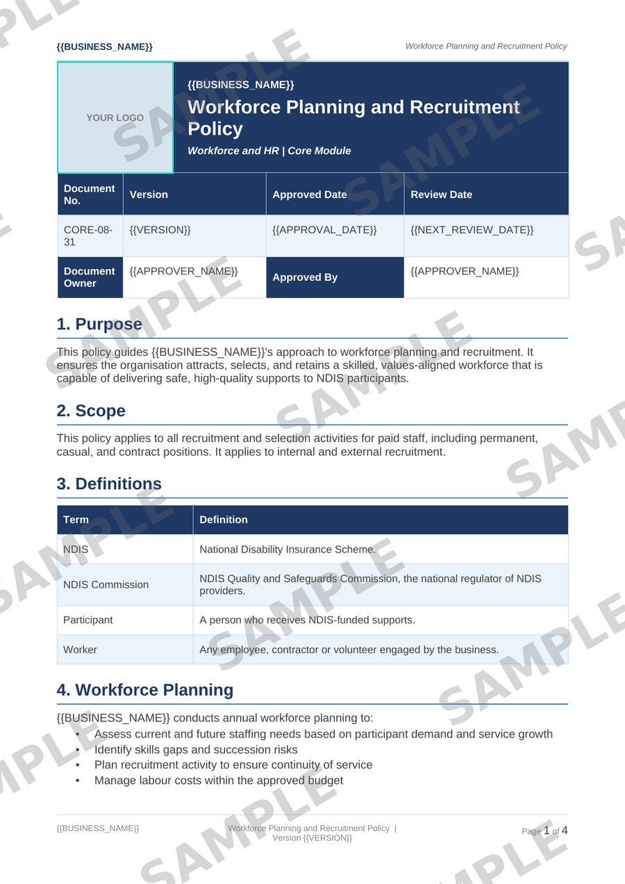 Workforce Planning and Recruitment Policy sample page preview